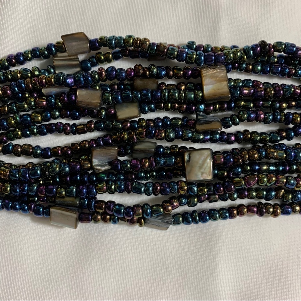 Peacock Shell Seed Bead Wooden Buckle Boho Cuff - Picture 5 of 7